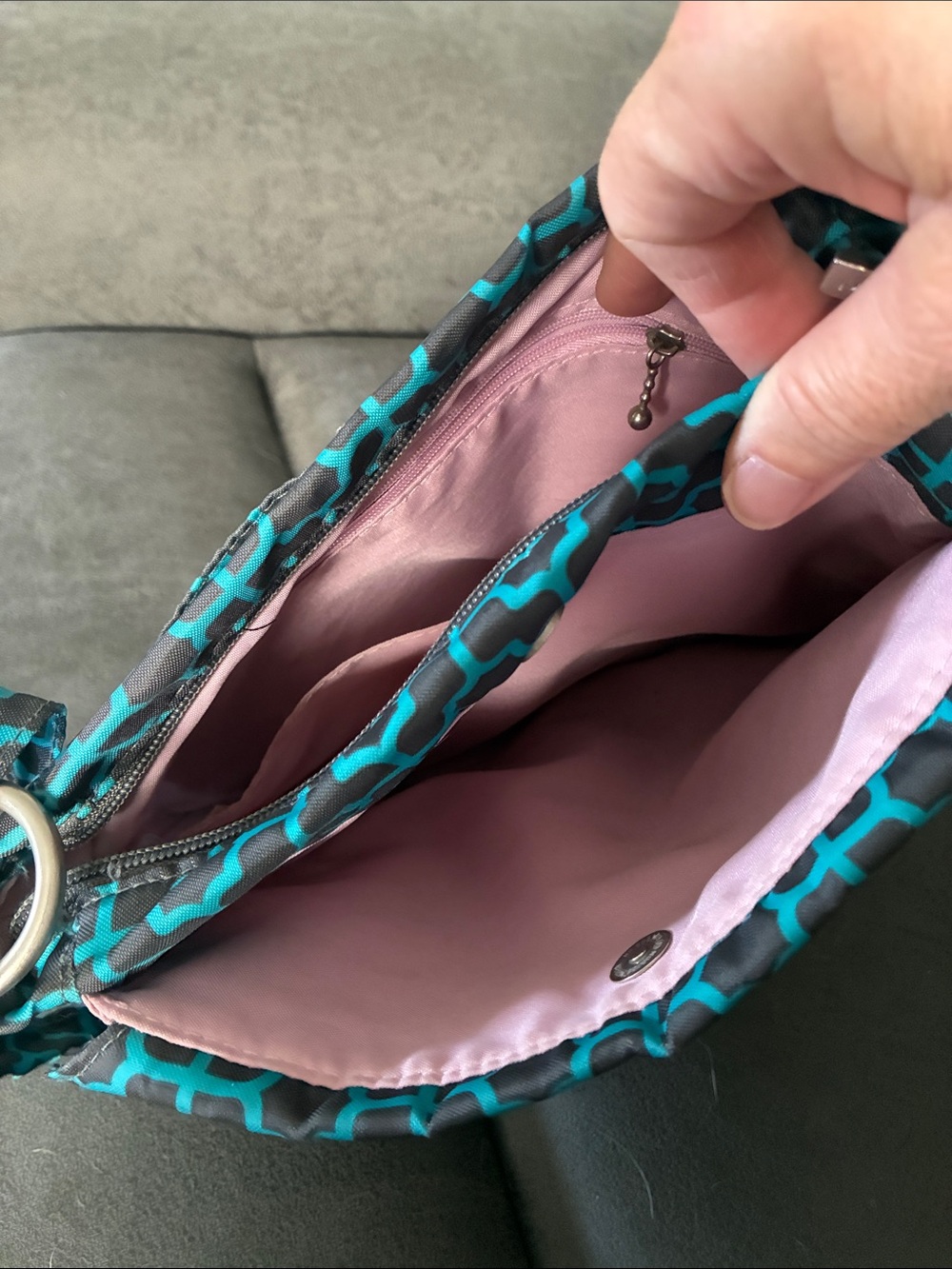 Baggallini Teal and Gray Geometric Crossbody Bag - Picture 3 of 5